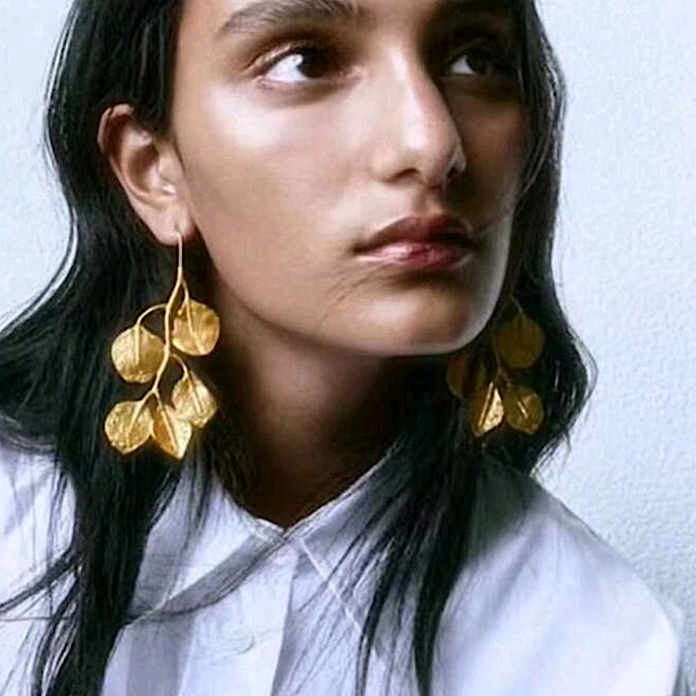 Hammered Gold Olive Leaf Statement Earrings